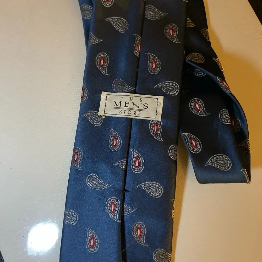 The Men's Store Navy Paisley Silk Tie with Red Accents